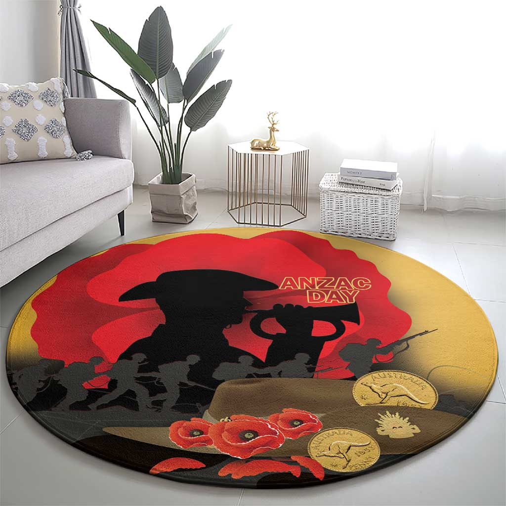 Australia Two-up Pennies ANZAC Day Round Carpet Slouch Hat Last Post With Poppy