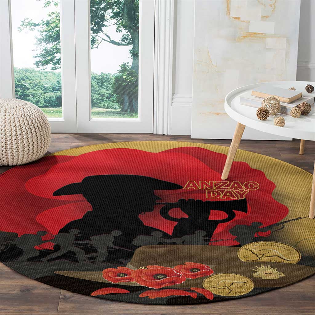 Australia Two-up Pennies ANZAC Day Round Carpet Slouch Hat Last Post With Poppy