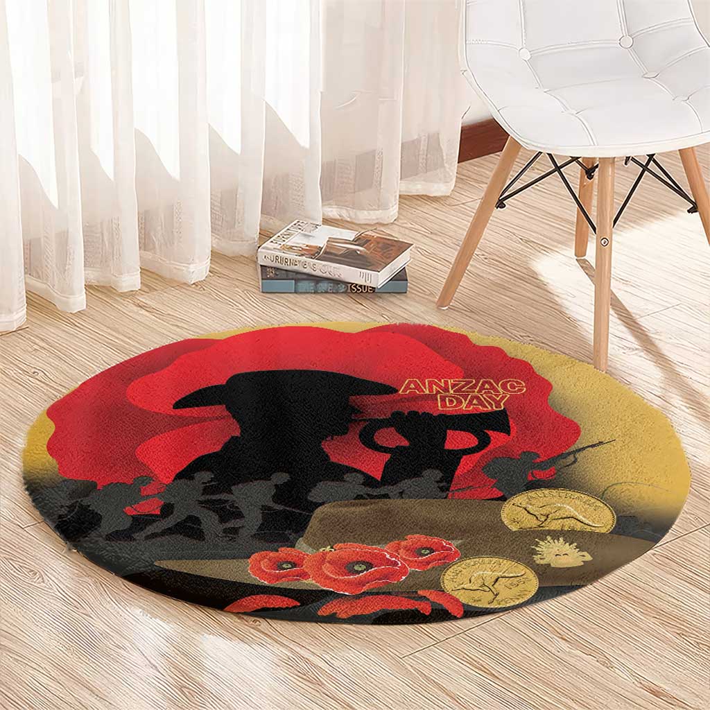 Australia Two-up Pennies ANZAC Day Round Carpet Slouch Hat Last Post With Poppy