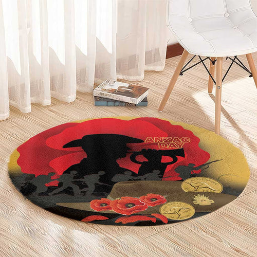 Australia Two-up Pennies ANZAC Day Round Carpet Slouch Hat Last Post With Poppy