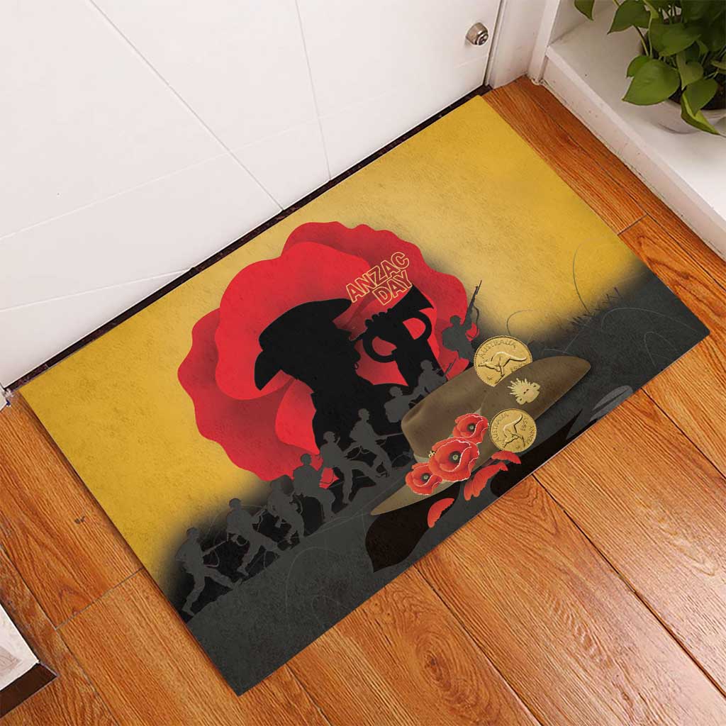 Australia Two-up Pennies ANZAC Day Rubber Doormat Slouch Hat Last Post With Poppy