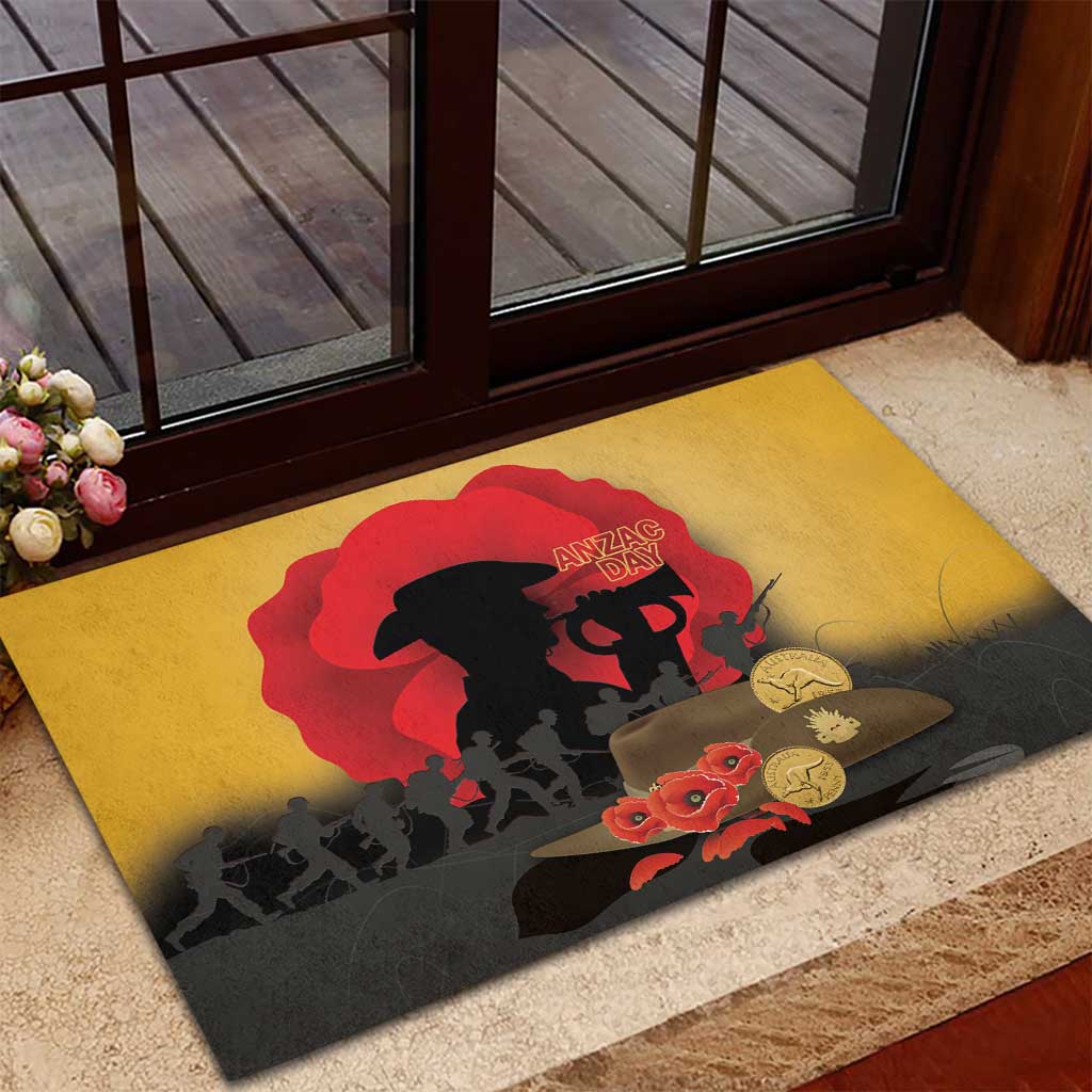 Australia Two-up Pennies ANZAC Day Rubber Doormat Slouch Hat Last Post With Poppy