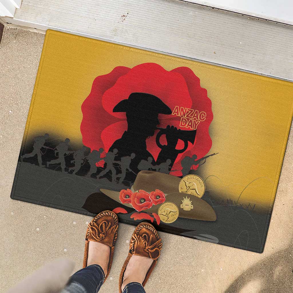 Australia Two-up Pennies ANZAC Day Rubber Doormat Slouch Hat Last Post With Poppy