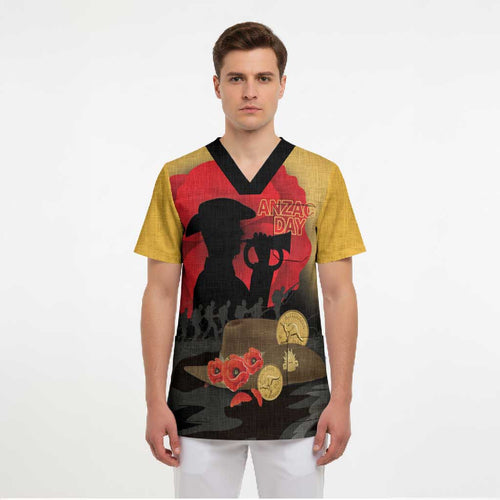 Australia Two-up Pennies ANZAC Day Scrub Top Slouch Hat Last Post With Poppy
