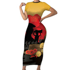 Australia Two-up Pennies ANZAC Day Short Sleeve Bodycon Dress Slouch Hat Last Post With Poppy