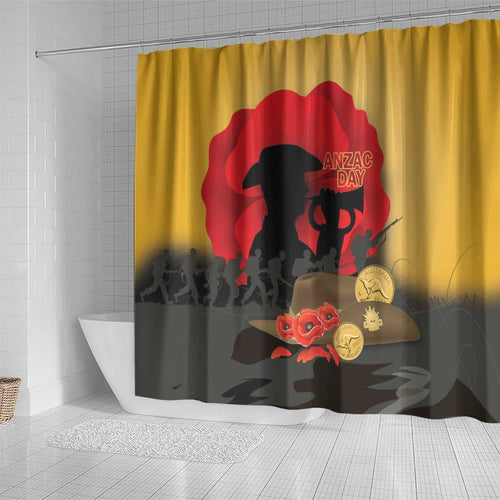 Australia Two-up Pennies ANZAC Day Shower Curtain Slouch Hat Last Post With Poppy