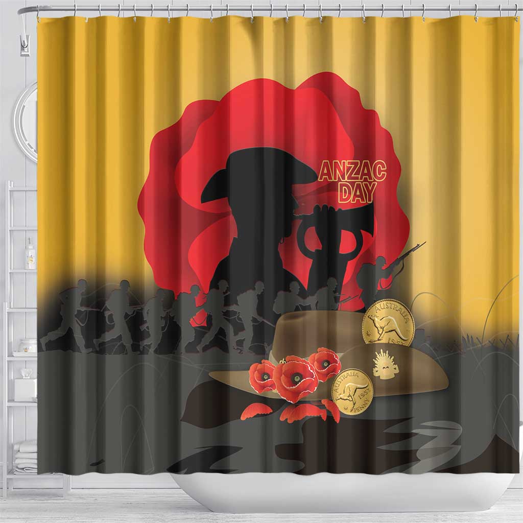 Australia Two-up Pennies ANZAC Day Shower Curtain Slouch Hat Last Post With Poppy