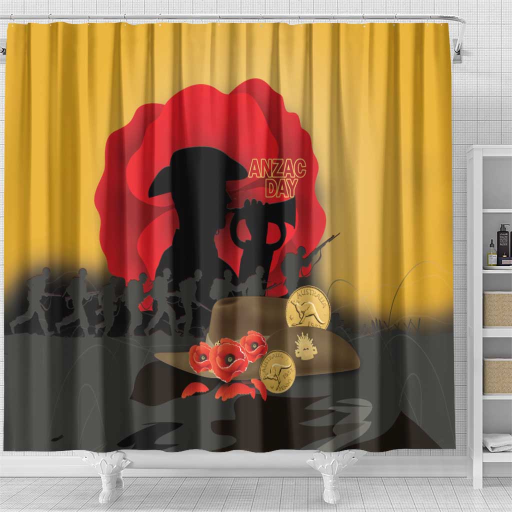 Australia Two-up Pennies ANZAC Day Shower Curtain Slouch Hat Last Post With Poppy
