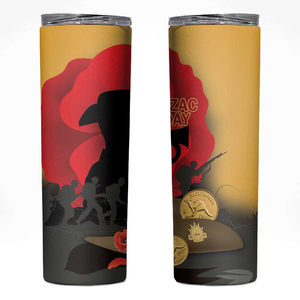 Australia Two-up Pennies ANZAC Day Skinny Tumbler Slouch Hat Last Post With Poppy