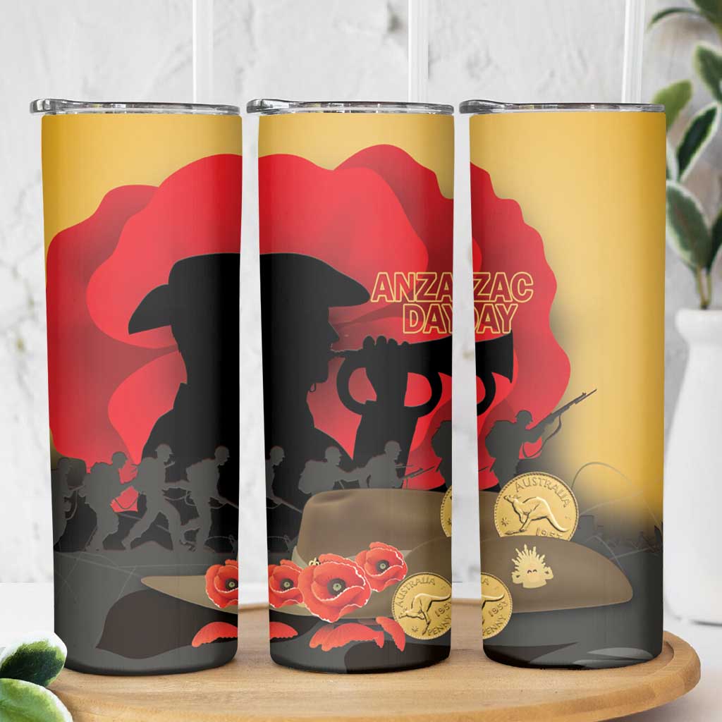 Australia Two-up Pennies ANZAC Day Skinny Tumbler Slouch Hat Last Post With Poppy