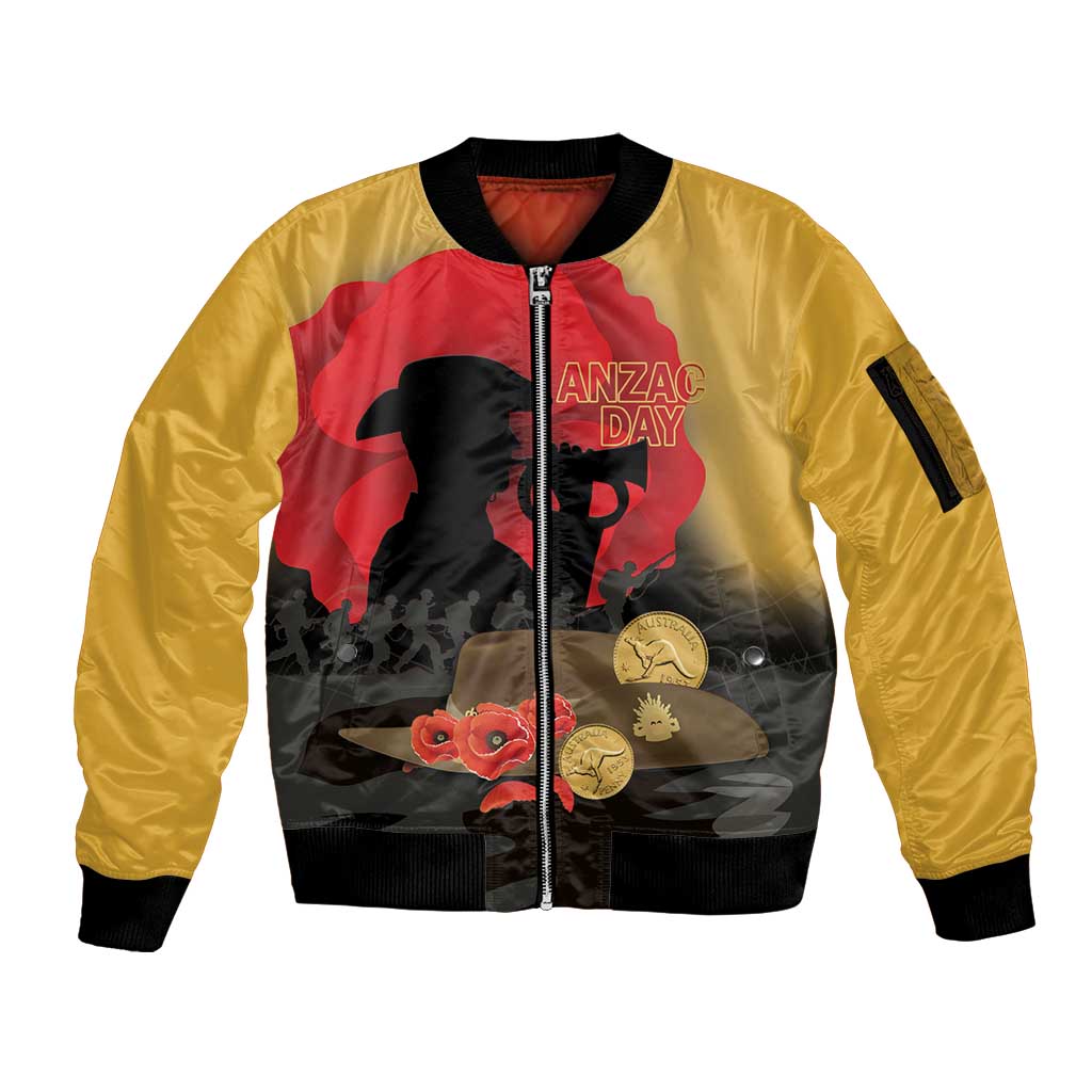 Australia Two-up Pennies ANZAC Day Sleeve Zip Bomber Jacket Slouch Hat Last Post With Poppy
