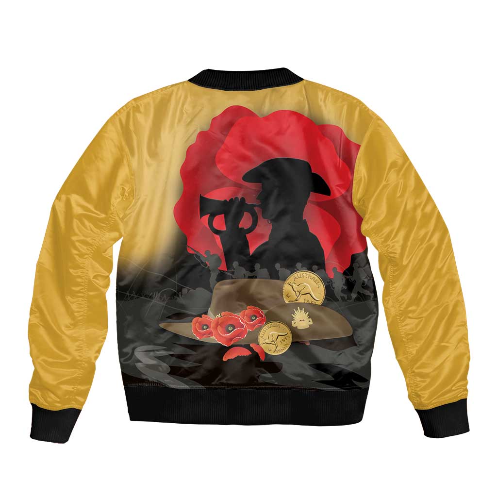 Australia Two-up Pennies ANZAC Day Sleeve Zip Bomber Jacket Slouch Hat Last Post With Poppy