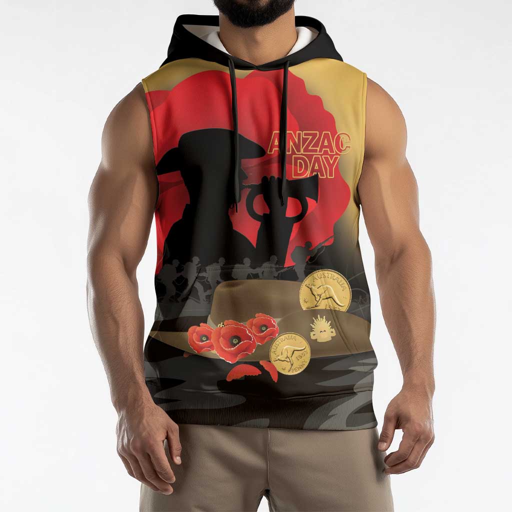 Australia Two-up Pennies ANZAC Day Sleeveless Hoodie Slouch Hat Last Post With Poppy