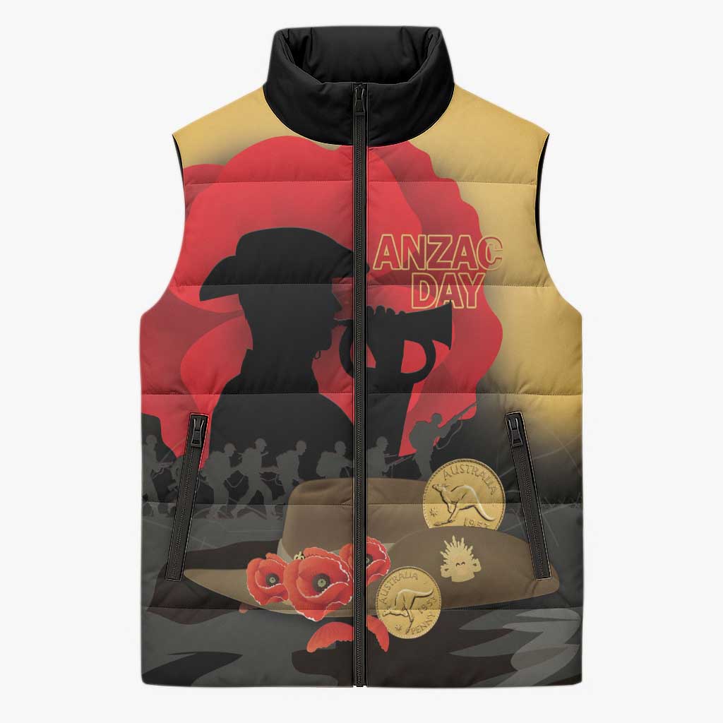 Australia Two-up Pennies ANZAC Day Sleeveless Puffer Jacket Slouch Hat Last Post With Poppy