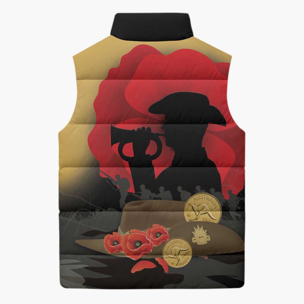 Australia Two-up Pennies ANZAC Day Sleeveless Puffer Jacket Slouch Hat Last Post With Poppy