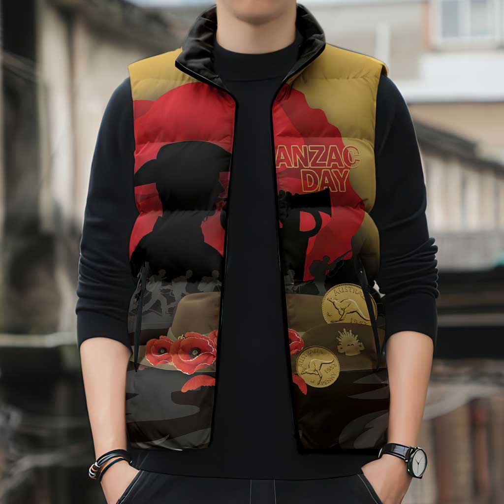Australia Two-up Pennies ANZAC Day Sleeveless Puffer Jacket Slouch Hat Last Post With Poppy