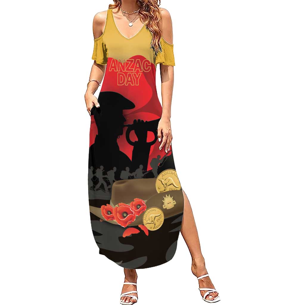 Australia Two-up Pennies ANZAC Day Summer Maxi Dress Slouch Hat Last Post With Poppy
