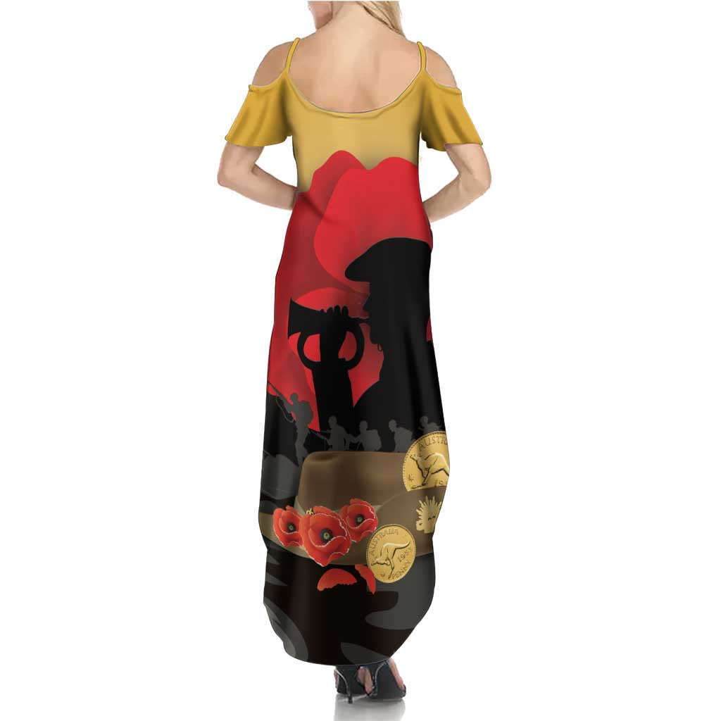 Australia Two-up Pennies ANZAC Day Summer Maxi Dress Slouch Hat Last Post With Poppy