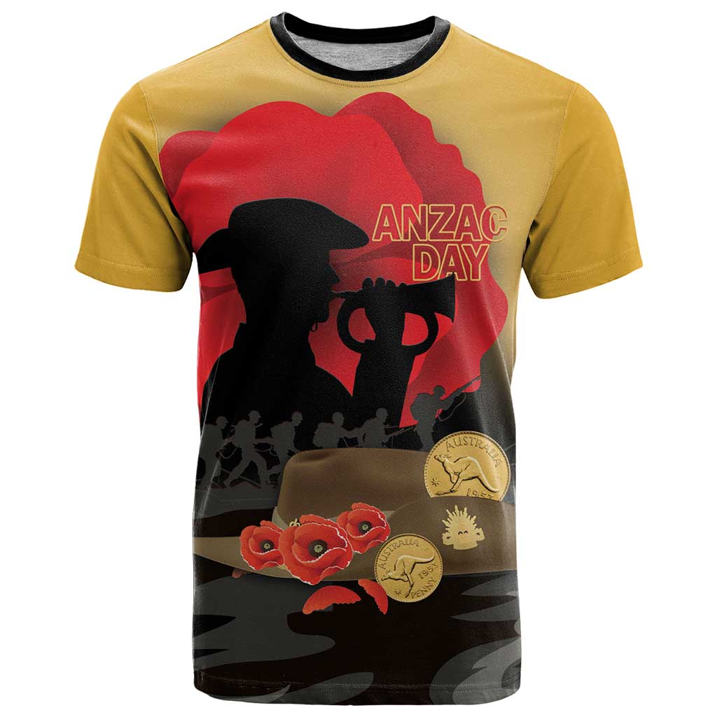 Australia Two-up Pennies ANZAC Day T Shirt Slouch Hat Last Post With Poppy
