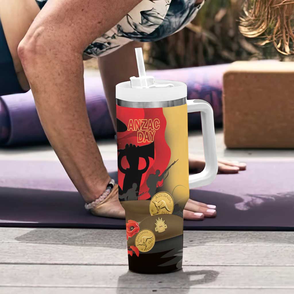 Australia Two-up Pennies ANZAC Day Tumbler With Handle Slouch Hat Last Post With Poppy