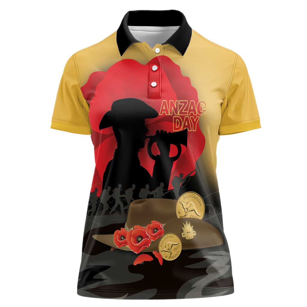 Australia Two-up Pennies ANZAC Day Women Polo Shirt Slouch Hat Last Post With Poppy
