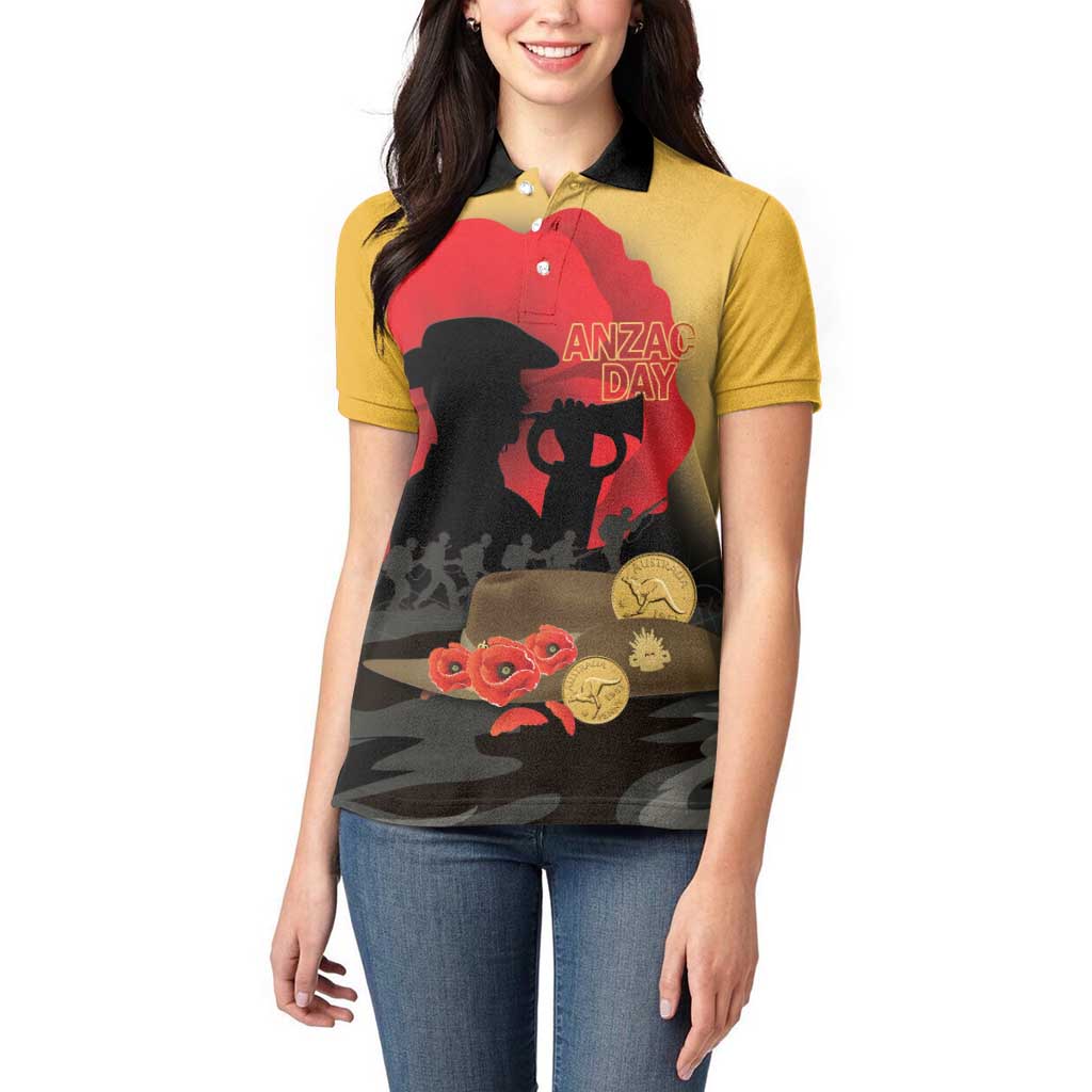 Australia Two-up Pennies ANZAC Day Women Polo Shirt Slouch Hat Last Post With Poppy