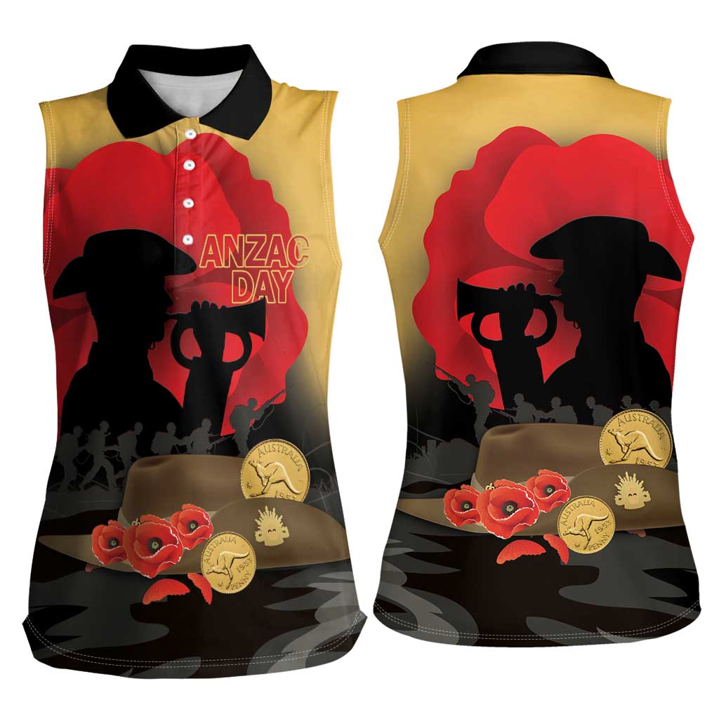 Australia Two-up Pennies ANZAC Day Women Sleeveless Polo Shirt Slouch Hat Last Post With Poppy