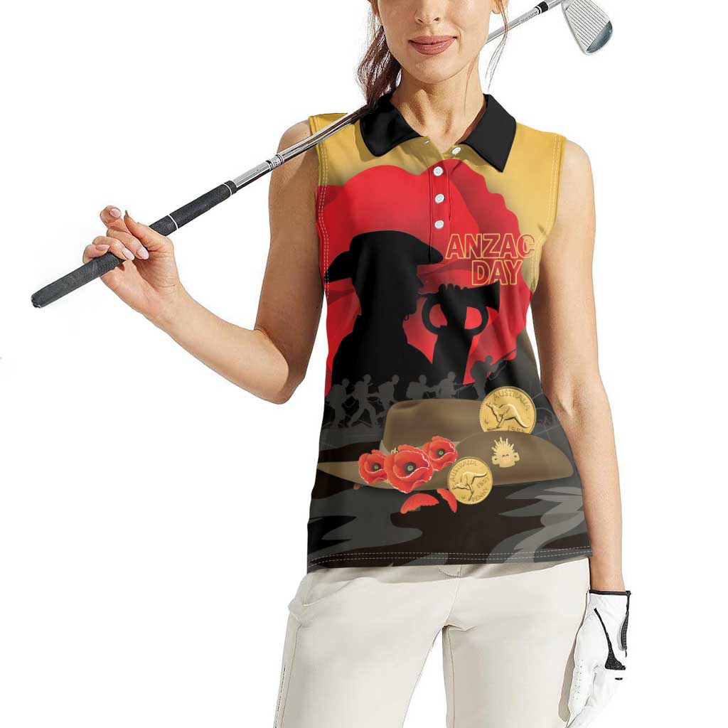 Australia Two-up Pennies ANZAC Day Women Sleeveless Polo Shirt Slouch Hat Last Post With Poppy