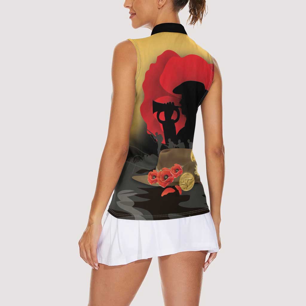 Australia Two-up Pennies ANZAC Day Women Sleeveless Polo Shirt Slouch Hat Last Post With Poppy