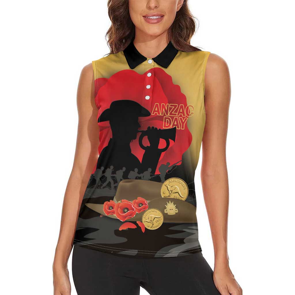 Australia Two-up Pennies ANZAC Day Women Sleeveless Polo Shirt Slouch Hat Last Post With Poppy