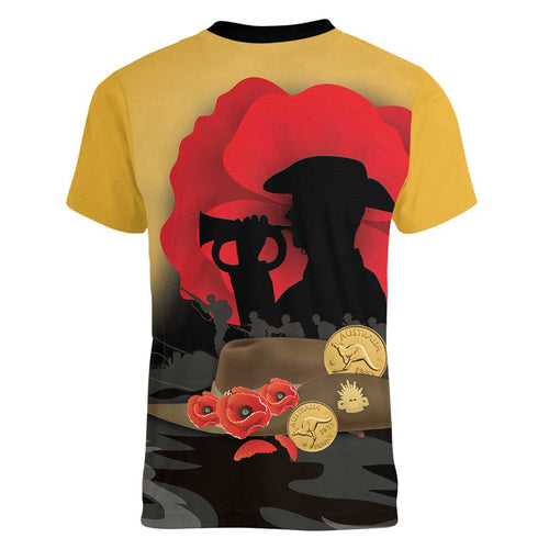 Australia Two-up Pennies ANZAC Day Women V-Neck T-Shirt Slouch Hat Last Post With Poppy