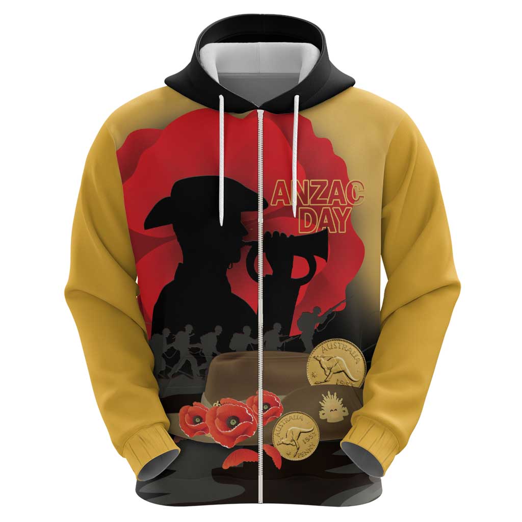Australia Two-up Pennies ANZAC Day Zip Hoodie Slouch Hat Last Post With Poppy