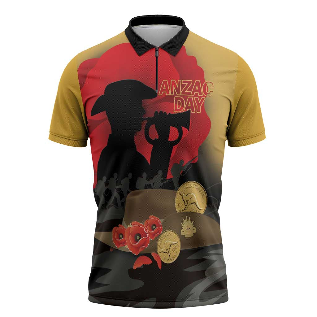 Australia Two-up Pennies ANZAC Day Zipper Polo Shirt Slouch Hat Last Post With Poppy
