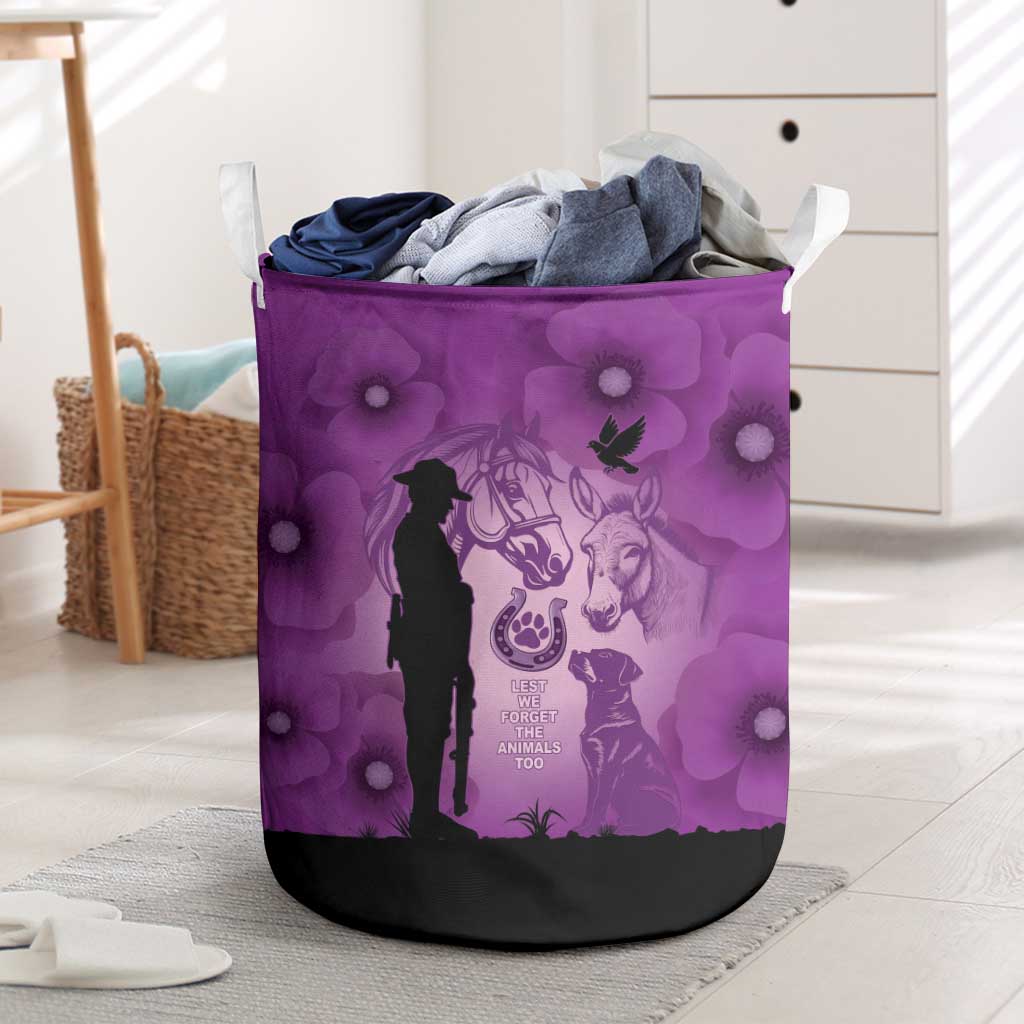 Australia Animals ANZAC Day Laundry Basket Lest We Forget The Animals Too Purple Poppy