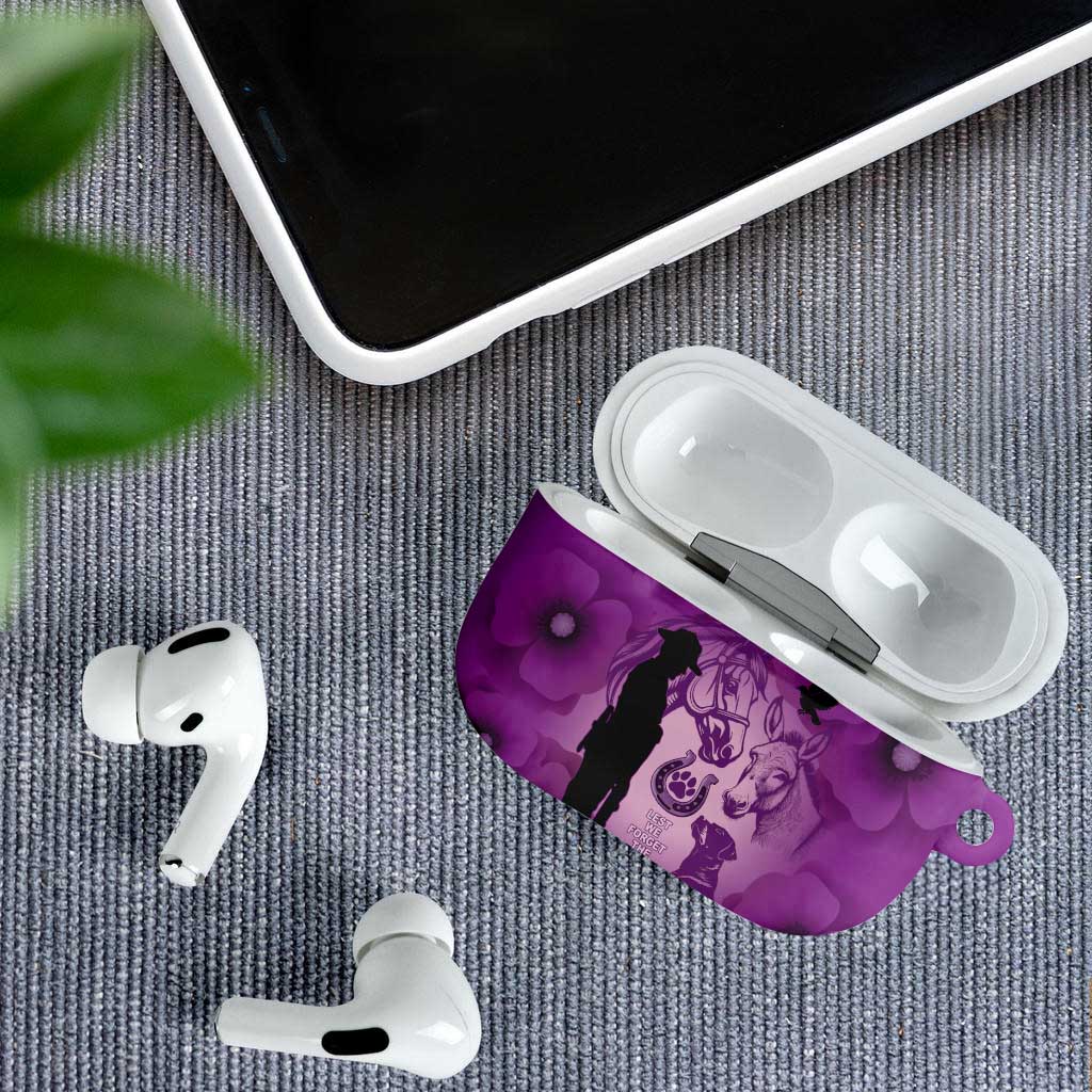 Australia Animals ANZAC Day AirPods Case Lest We Forget The Animals Too Purple Poppy