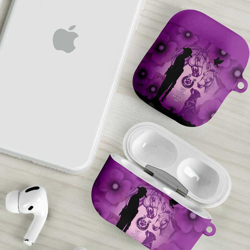 Australia Animals ANZAC Day AirPods Case Lest We Forget The Animals Too Purple Poppy