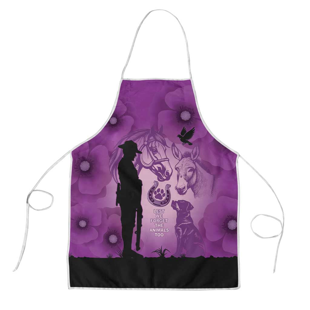 Australia Animals ANZAC Day Apron Lest We Forget The Animals Too Purple Poppy