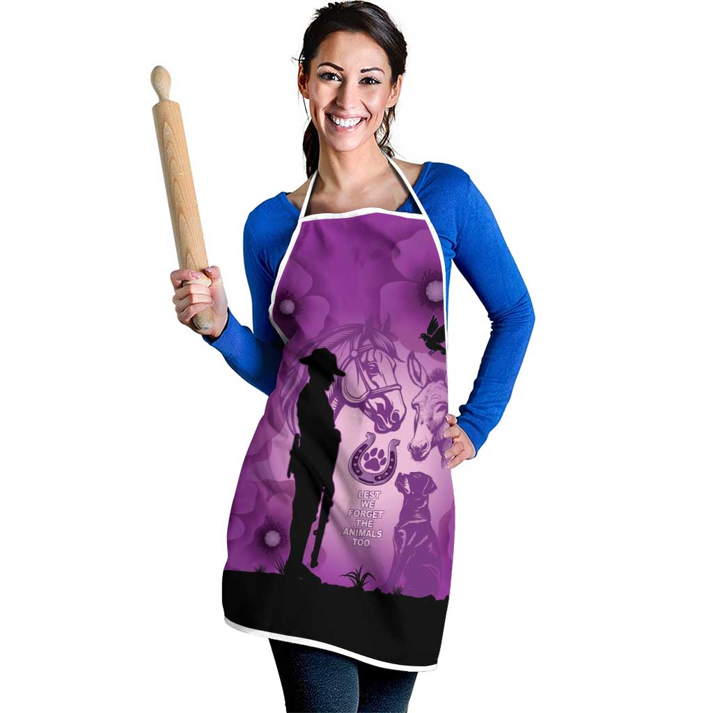 Australia Animals ANZAC Day Apron Lest We Forget The Animals Too Purple Poppy