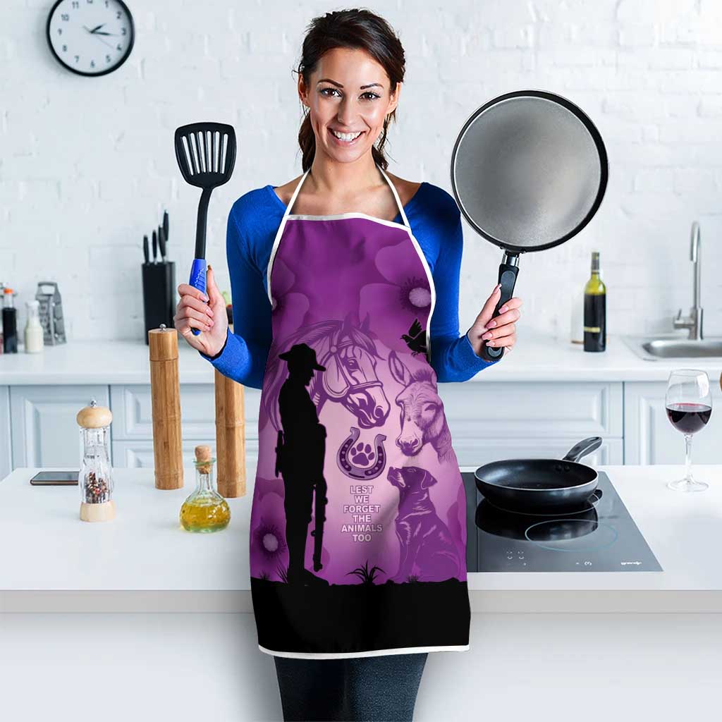Australia Animals ANZAC Day Apron Lest We Forget The Animals Too Purple Poppy