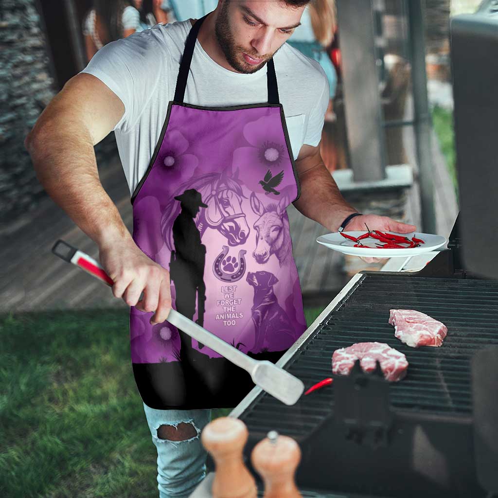 Australia Animals ANZAC Day Apron Lest We Forget The Animals Too Purple Poppy