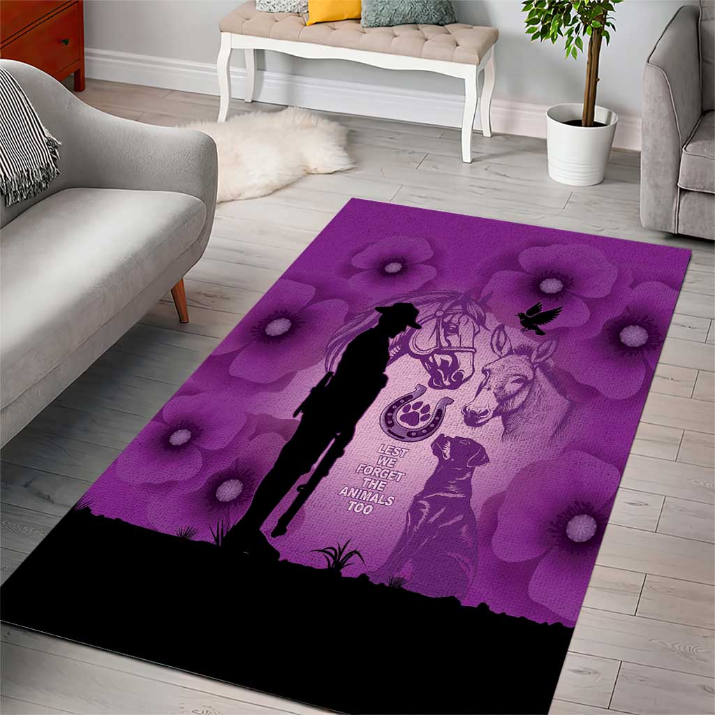 Australia Animals ANZAC Day Area Rug Lest We Forget The Animals Too Purple Poppy