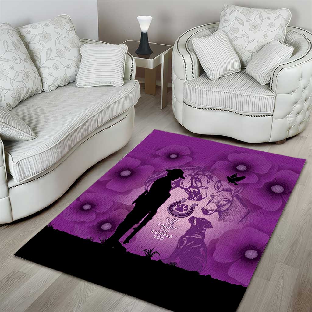 Australia Animals ANZAC Day Area Rug Lest We Forget The Animals Too Purple Poppy