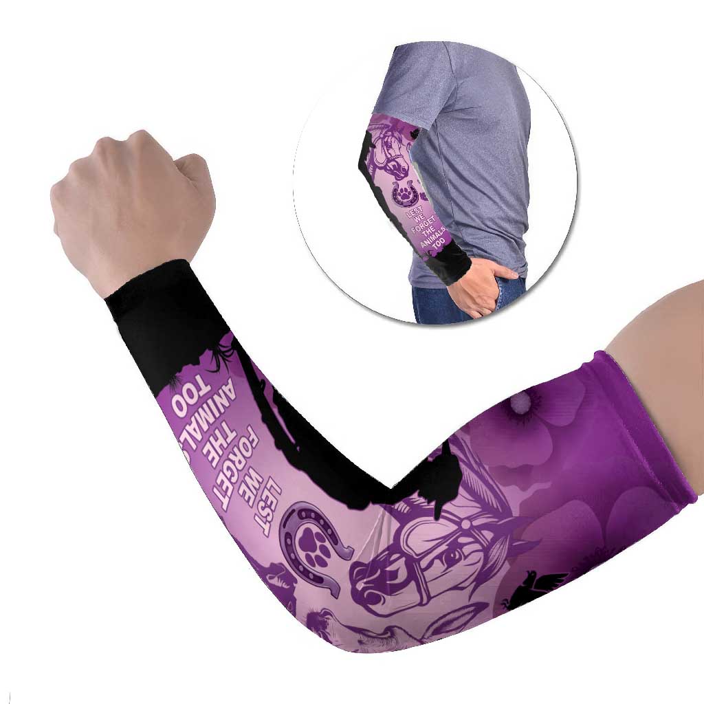 Australia Animals ANZAC Day Arm Sleeves Lest We Forget The Animals Too Purple Poppy