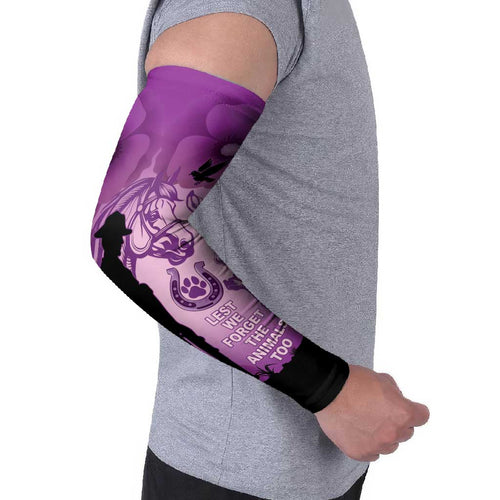 Australia Animals ANZAC Day Arm Sleeves Lest We Forget The Animals Too Purple Poppy