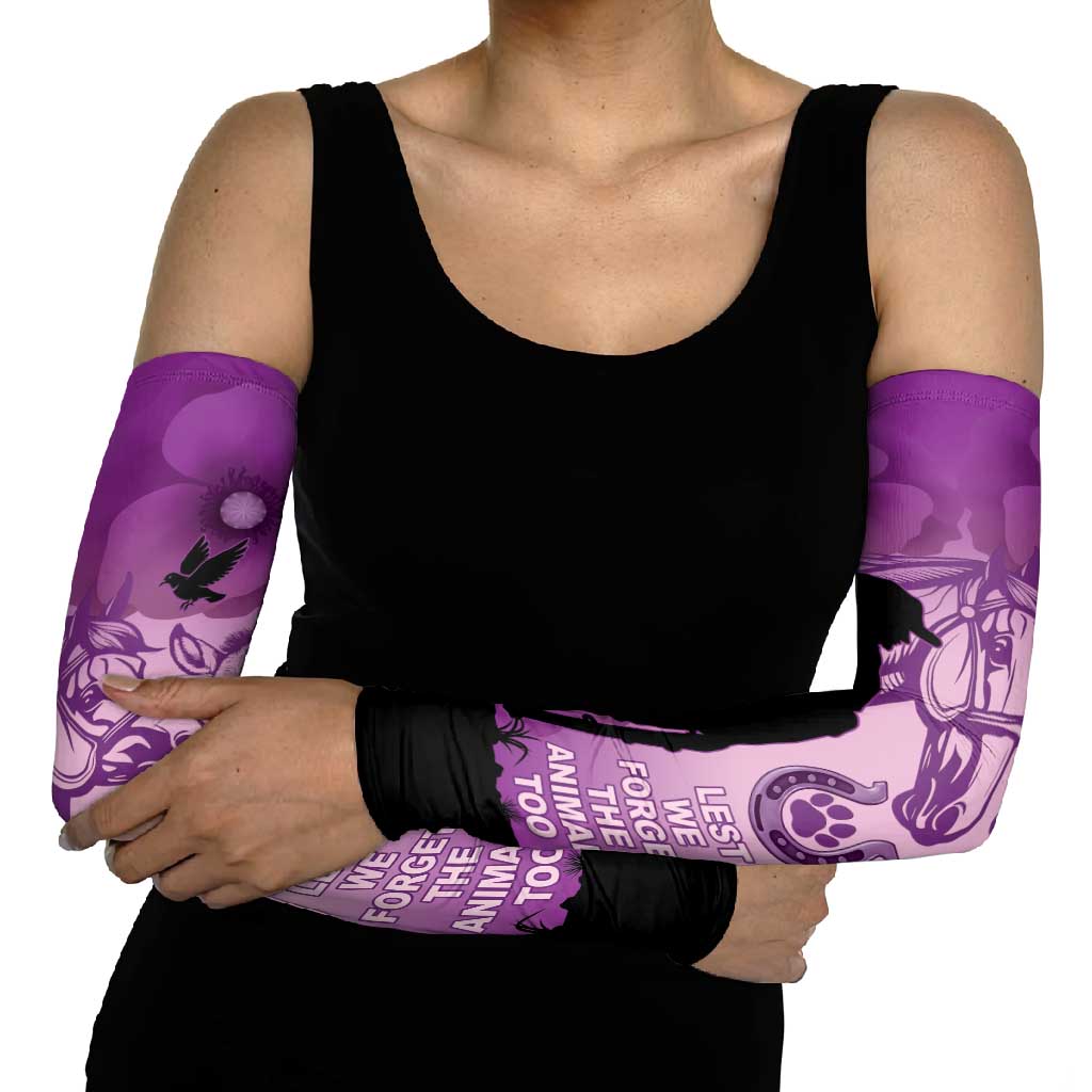 Australia Animals ANZAC Day Arm Sleeves Lest We Forget The Animals Too Purple Poppy