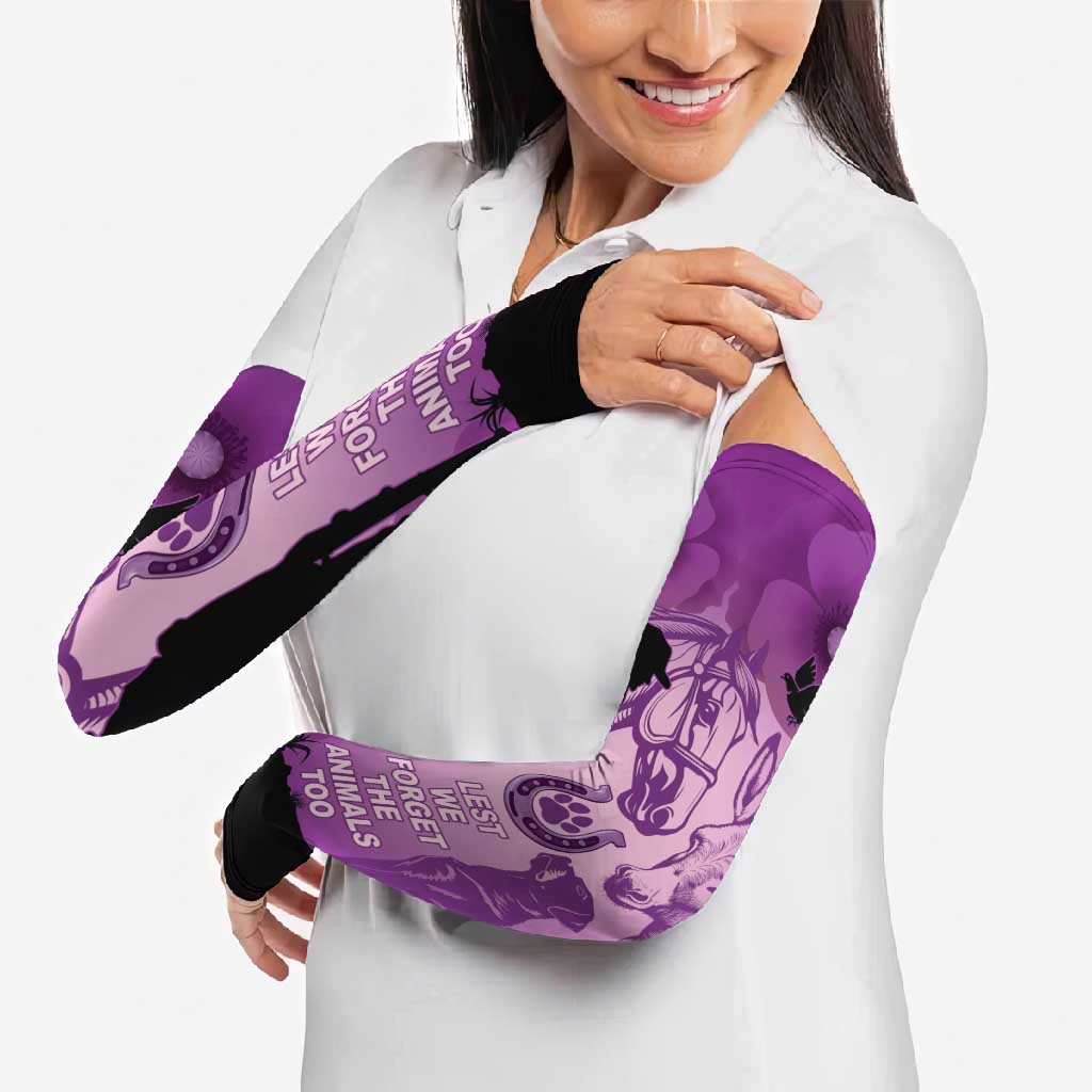 Australia Animals ANZAC Day Arm Sleeves Lest We Forget The Animals Too Purple Poppy