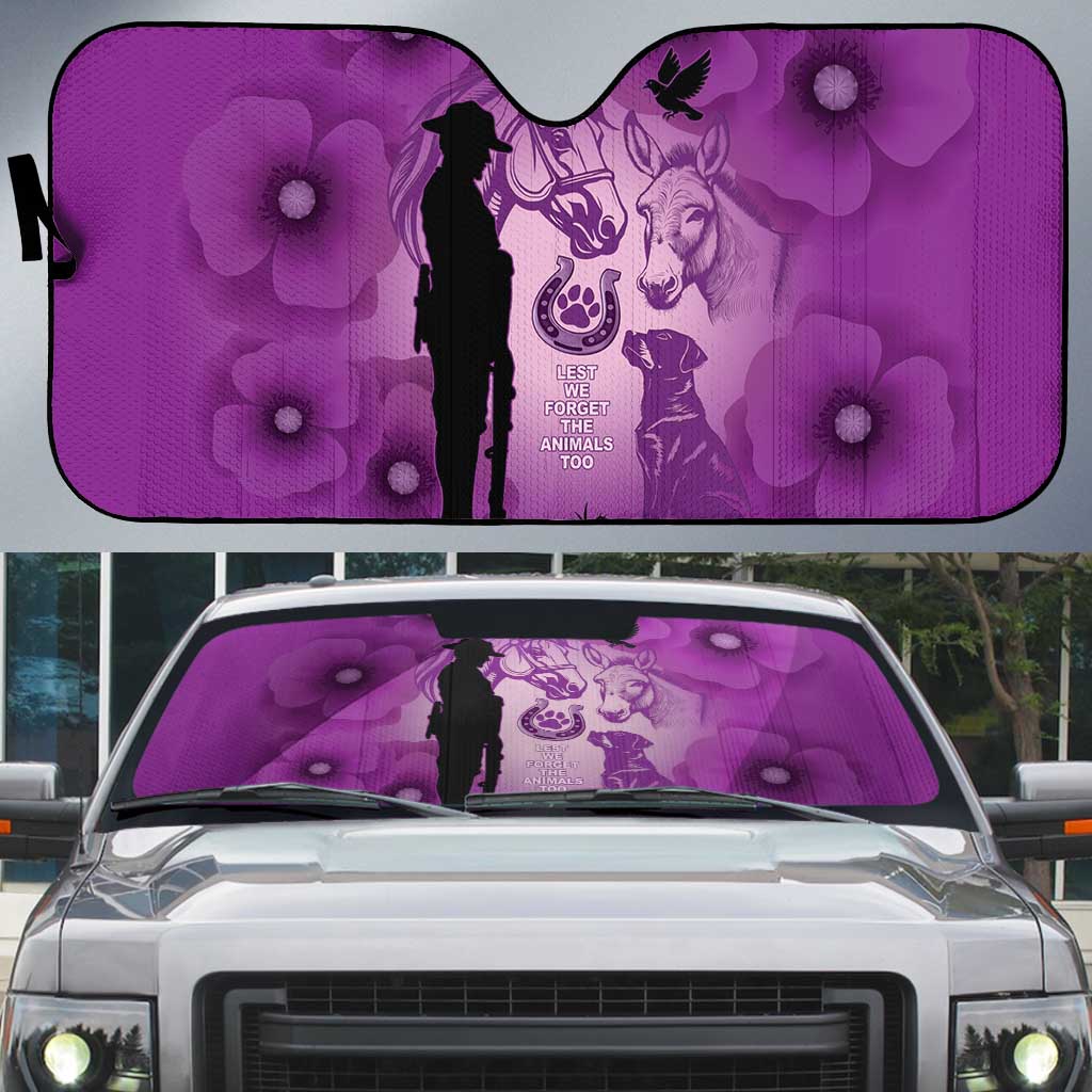 Australia Animals ANZAC Day Auto Sun Shade Lest We Forget The Animals Too Purple Poppy