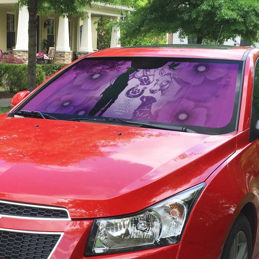 Australia Animals ANZAC Day Auto Sun Shade Lest We Forget The Animals Too Purple Poppy