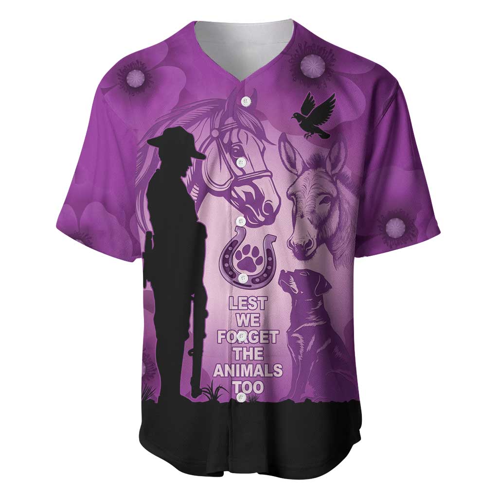 Australia Animals ANZAC Day Baseball Jersey Lest We Forget The Animals Too Purple Poppy