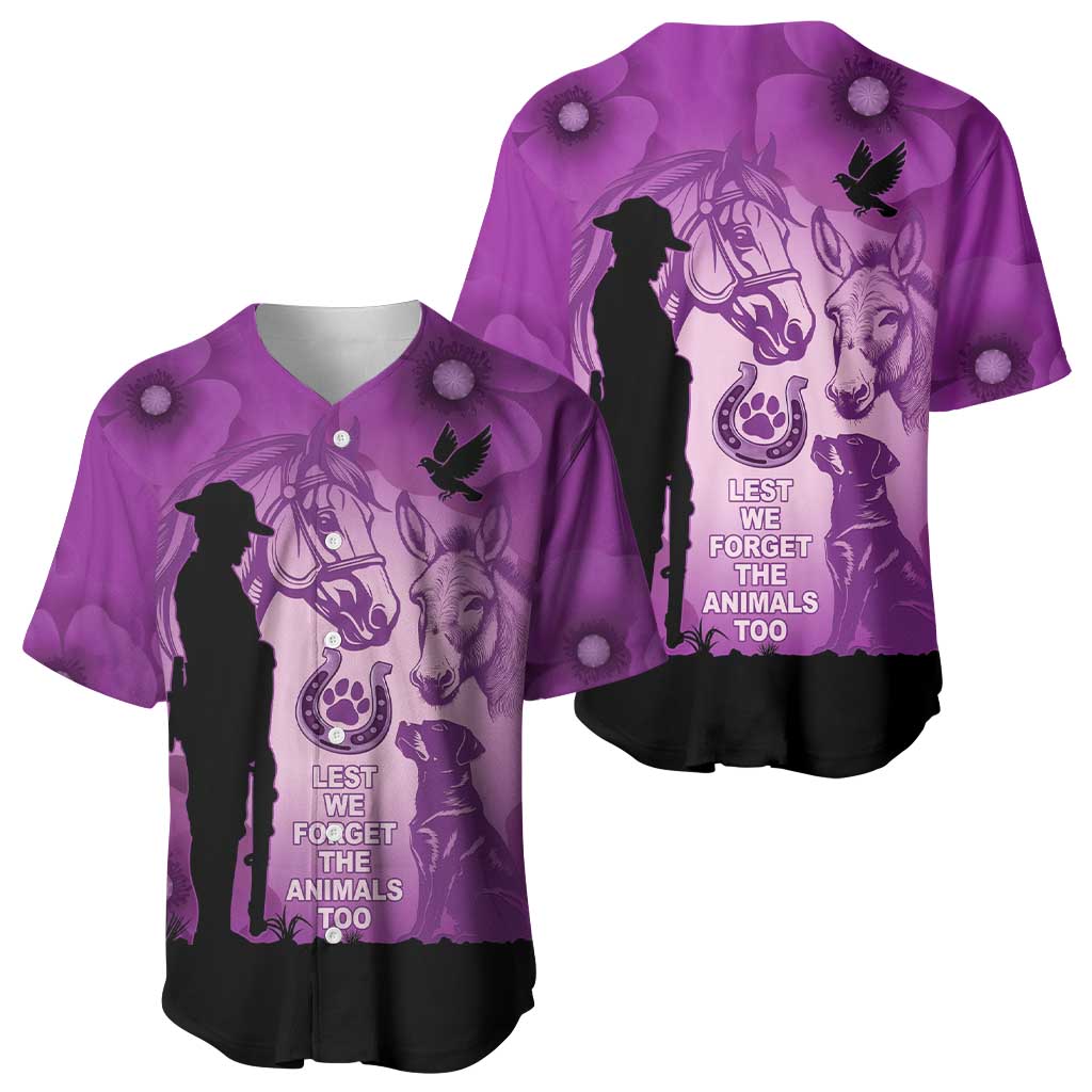 Australia Animals ANZAC Day Baseball Jersey Lest We Forget The Animals Too Purple Poppy